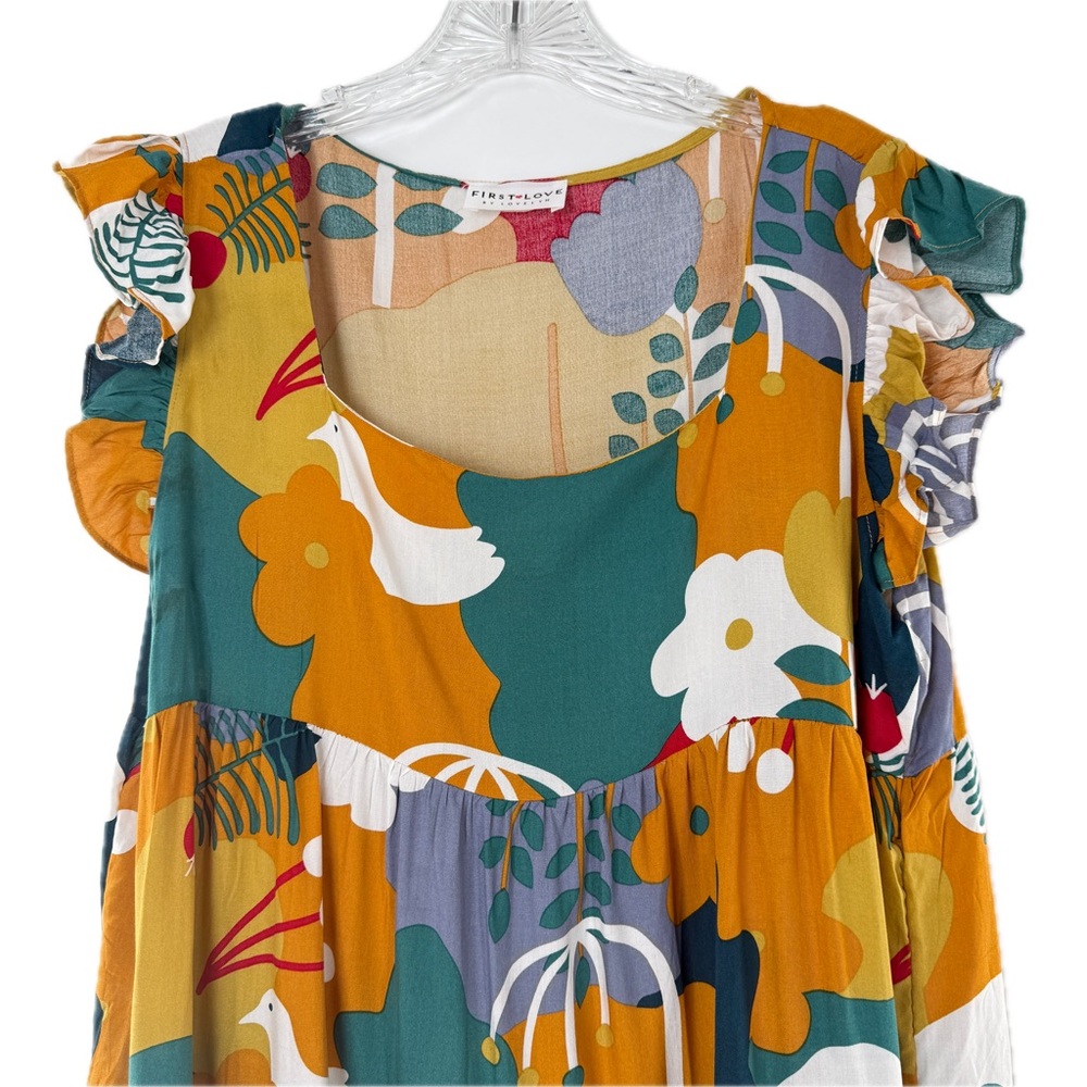 First Love by Lovelyn Colorful Floral Doves Tunic Top Blouse Size Medium - Picture 11 of 16